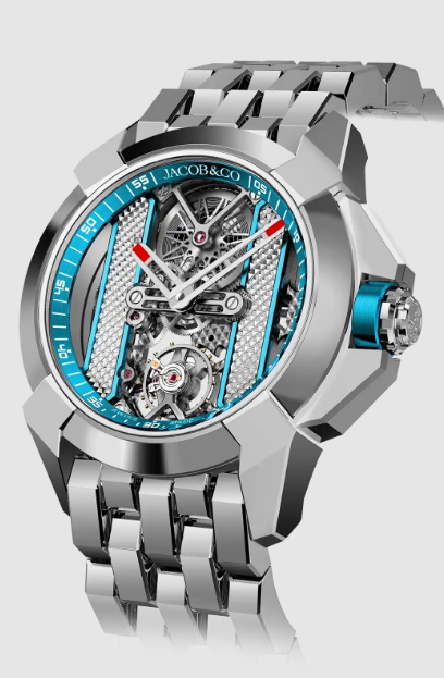 Review Jacob & Co epic x bridges STAINLESS STEEL (LIGHT BLUE, GRAY MOVEMENT) BRACELET EX120.10.AC.AA.A10AA Replica watch